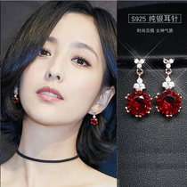 2021 new red earrings female temperament earrings 2020 advanced sense light luxury goddess fan ear nail earrings tide