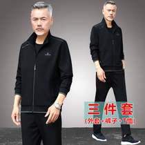 Middle-aged and elderly sports suit mens spring and autumn three-piece mens leisure flagship store middle-aged father autumn suit