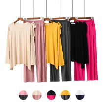 Spring and autumn thin pajamas female modal trousers long-sleeved home clothes color matching two-piece suit
