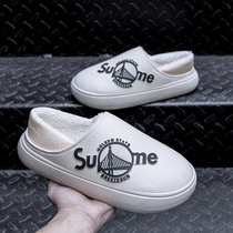 Cotton slippers mens winter bag heel plus velvet warm non-slip couple waterproof home wear 2022 new womens cotton shoes
