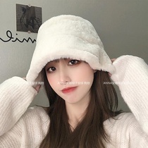 Korean version of autumn and winter fluffy hat children Japanese sweet and cute bucket face small fisherman hat warm thick basin hat tide