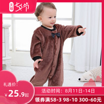 Baby pajamas autumn and winter one-piece clothes romper 0-1 year old male baby one-year-old gentleman flannel one-piece climbing suit