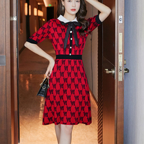 Knitted dress waist slimming autumn 2021 new Hepburn wind long red temperament summer skirt