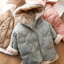 Childrens forest hooded cotton coat Autumn and winter baby fur one plus velvet quilted jacket jacket Girls warm jacket Korean
