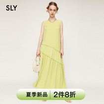 SLY 2022 Summer new back zipped inclined pleat side design sleeveless one-piece dress 030FSY33-4590