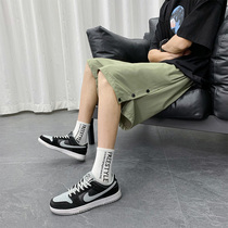 Summer wear casual handsome button drawstring shorts mens trendy cool simple sports home Korean ins pants