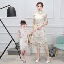Parent-child dress cheongsam show girl daily improvement dress mother dress young girl child dress