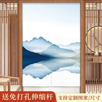 Chinese style landscape painting fabric door curtain new Chinese half curtain wind water curtain home bedroom study porch curtain