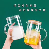 Glass home large capacity 1000ml large water cup with handle scale milk tea cup summer womens simple Cup