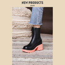 Martin Boots Womens Autumn and Winter 2021 New Fashion Joker British style round head high heels thick heels Chelsea boots