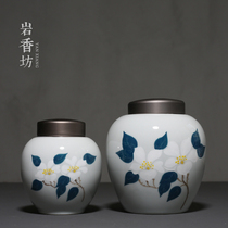 Yan Xiangfang hand-painted Camellia sealed tea pot round size ceramic clear ash storage tea Puer wake tea pot
