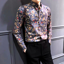 Fashion slim flower shirt mens 2021 anti-wrinkle free-hot printing outer wear shirt vintage trend business British inch shirt