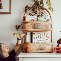 Nordic childrens room decoration rack rattan hanging rack retro natural handmade wall decoration rack storage rack