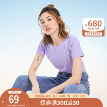 Camel womens 2021 Spring Summer New Cotton short sleeve T-shirt men and women couples slim thin solid color base shirt