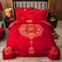 Big red cotton wedding four-piece cotton thick grinding wedding wedding dragon and phoenix bed sheet quilt cover single piece wedding bedding