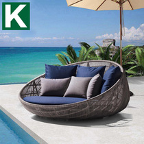  Outdoor lying bed Round woven rattan swimming pool Leisure swimming pool Designer hotel clubhouse Villa Sofa recliner