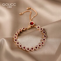 Red Crystal retro bracelet female ins niche design advanced cold style bracelet girl best friend hand decoration