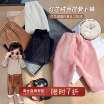 Chen Tai pig L mother female baby lamp core suede 100 lap radish pants 2021 Winter new children warm and suede long pants