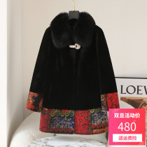 2022 new mothers clothing gold mink velvet coat middle-aged and elderly winter fur one fox fur collar thick fur coat