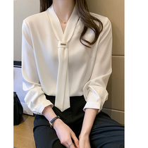 Mularsa method butterfly knot with white shirt woman 2022 early spring new professional snow-spinning shirt V collar blouse