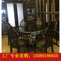 European style dining table and chair combination 6 people dining table neoclassical French round table table solid wood carved restaurant furniture special offer