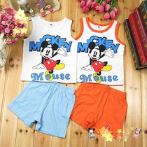 Clear cabin suit Xia style full cotton Mickey vest boy sleeveless T-shirt shorts Two sets of male baby suit childrens clothing