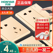 Hon Goose Switch Socket Panel 86 Type Open Five Hole Socket With Switch Concealed air conditioning 16A socket usb gold