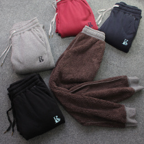  Warm lambswool foreign trade tail goods winter mens plus velvet thickened all-match casual pants trendy mens plus size sports pants