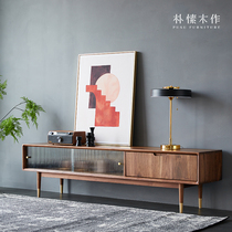 Plain wood for TV cabinet modern light extravagant Nordic minimalist wind black walnuts solid wood tea table combined guest hall furniture