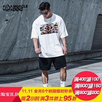 Muscle Dog Sin City Sports Leisure Short Sleeve T-shirt Mens Tide Brand Original Print Loose Fitness Clothes