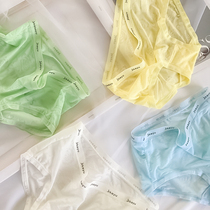 Ice silk 5-pack medium and high-waisted panties female seamless breathable sexy hot briefs head fat MM large size female panties