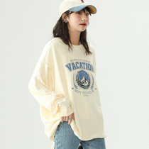 2021 Fall new loose sweatshirt female round collar oversize printed cover headblouse Long sleeves