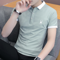 Summer trend Korean shirt collar short sleeve polo shirt 2021 New with lead short sleeve T-shirt mens lapel clothes