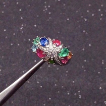 New atmosphere noble and beautiful natural progenitor green red sapphire Caibao crystal ring female S925 pure silver big card