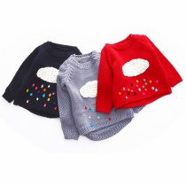 2020 Autumn and Winter Korean version of childrens knitted sweater Cloud patch pullover Childrens sweater Princess sweater