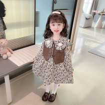 Girls Dress Spring Dress 2023 New Western Style Children Floral Princess Dress Leather Vest Skirt Baby Skirt