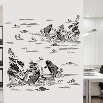 Water Moon Mirror Flower Chinese Style House and Wanshixing Wall Painting Paper Sticker Living Room Restaurant TV Wall Decoration Sticker