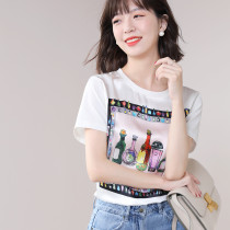 Brand discount womens clothing export counter cut big brand foreign trade tail single silk stitching cotton short sleeve T-shirt female summer