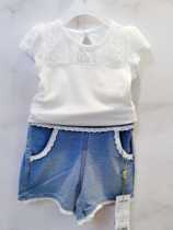 Li baby room childrens clothing Peter Rabbit summer girls baby elastic waist knitted jeans lace shorts