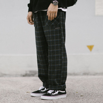 PSO Brand autumn and winter thick plaid pants loose wide leg pants can be tied foot casual pants Tide brand mens and womens trousers