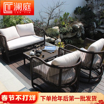 Rattan leisure outdoor sofa courtyard garden imitation rattan sofa combination new Chinese style model room open-air rattan furniture