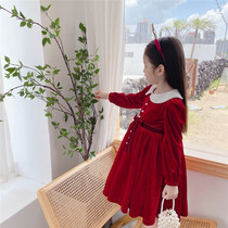 Girls dress with dress gush 2022 Spring new Chinese New Year dress Children red beiyyears New Year dress princess dress