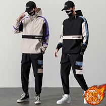 Mens winter couple hooded sweater Korean version of trend plus velvet padded ins jacket autumn and winter youth set