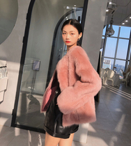 dearyan2021 new Tuscany pink fur integrated short jacket lamb fur round collar fur