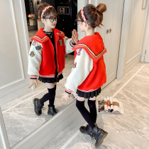 Korean girl coat 2021 new foreign style big childrens lamb wool cotton winter Net red thick sweater tide