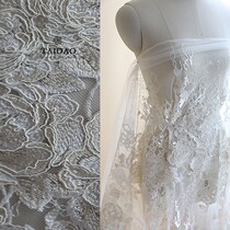 Three-dimensional new Taishima costume fabric 70 decals decoration ivory white champagne big flowers make wedding dress