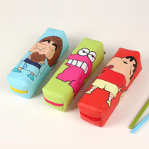 Korean Crayon Shin cute PU stereo mini student pen bag large capacity stationery storage bag long pencil case