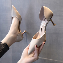 Small frescoed high heel shoe finer with 5cm hollow Korean version 100 lapped shallow mouth low heel Single shoe woman 2020 Summer new
