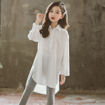 2021 spring and autumn childrens clothing casual girls shirt long Joker shirt skirt loose lapel long sleeve medium and large childrens clothing