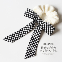 Sichuan wild checkerboard grid large intestine Hairband autumn and winter Net red 2021 new hair rope temperament small leather band female head rope